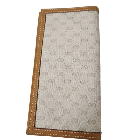 Gucci Wallet Bifold Long Envelope Checkbook Passport Beige Tan Vintage Authentic - Picture 2 of 12